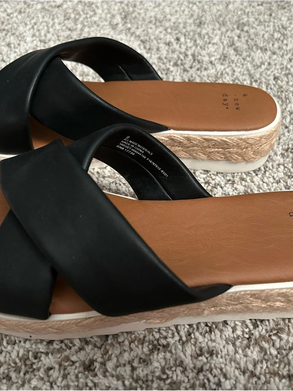 Black Cross-Over Espadrille Slide Sandals - Picture 2 of 4